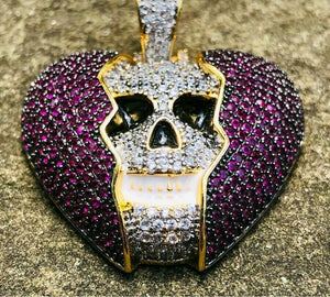 HipHop Lucky skull with broken heart Pendant Diamond Studded Sterling Silver925