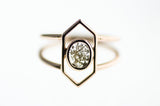 14k Rose Gold Filled, 0.28ct Hexagon Gray Slice Diamond Ring, Sterling Silver, Natural Diamond, Diamond slice, Hexagon Ring, ring, Hexagon