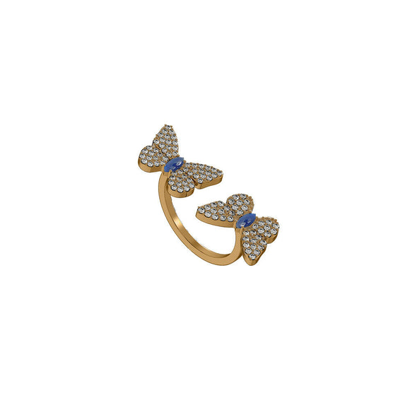 Exclusive Sapphire Pave Diamond 14k Yellow Gold Butterfly Women's Ring Jewelry