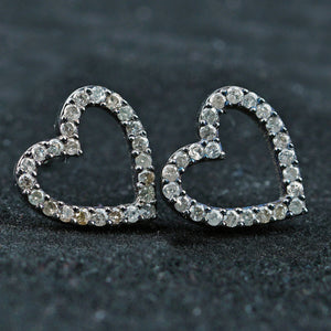 Genuine Pave Diamond Love Heart Earrings 925 Silver Handmade Jewelry Ear Studs