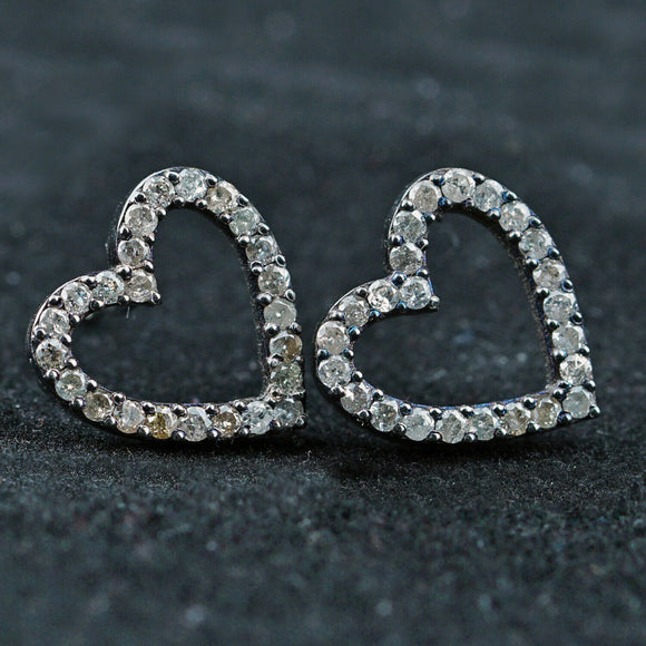 Genuine Pave Diamond Love Heart Earrings 925 Silver Handmade Jewelry Ear Studs