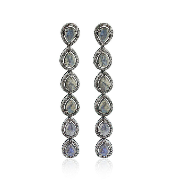 Natural Labradorite Pave Diamond Silver Gold Dangle Earrings Jewelry EAMJ-805