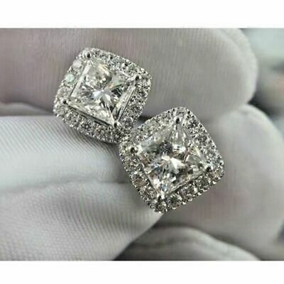 3.10 tcw Princess Cut Moissanite Diamond Stud Earring In Solid 14k White Gold