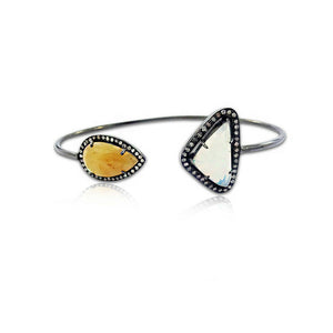 16.12ct Opal Yellow Sapphire Pave Diamond 925 Silver Fashion Cuff Bangle Jewelry