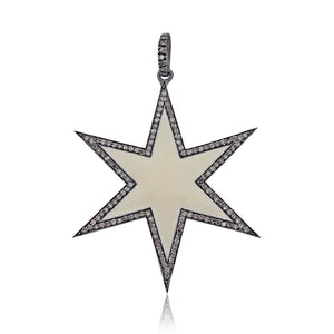 Genuine Pave Diamond Enamel 925 Silver Star 18" Chain Pendant Jewelry PEMJ-823