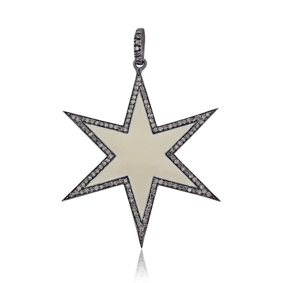 Genuine Pave Diamond Enamel 925 Silver Star 18