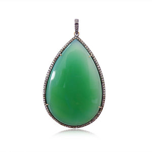 Natural Chrysoprase Pave Diamond 925 Silver 18" Chain Pendant Jewelry PEMJ-440