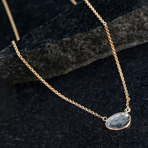 14k Yellow Gold Natural Polki Diamond Slice 16" Chain Necklace Wedding Jewelry