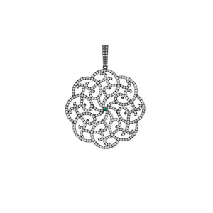 925 Sterling Silver Pave White Diamond Emerald Gemstone Designer Pendant Jewelry