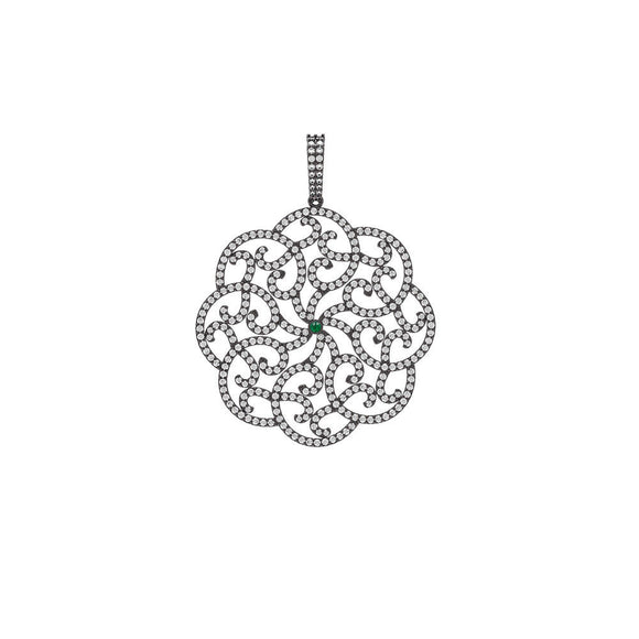 925 Sterling Silver Pave White Diamond Emerald Gemstone Designer Pendant Jewelry