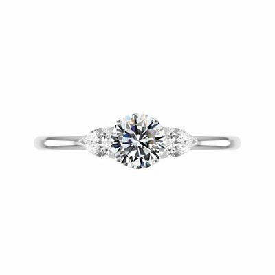 2.10 Carat Round Moissanite Diamond 3 Stone Engagement Handmade Ring 925 Silver