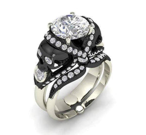 Black Skull 2.50 Ct White Round Engagement Wedding Ring Set 925 Sterling Silver