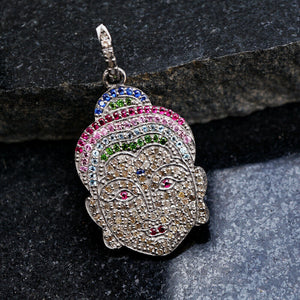 Multi Color Gemstone Pave Diamond 925 Silver Buddha Pendant Religious Jewelry