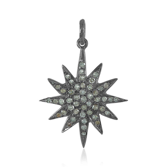 925 Silver Natural Pave Diamond Starburst 18