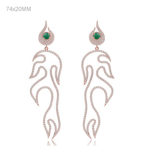 1.215ct Natural Pave Diamond Emerald 14k Rose Gold Flame Dangle Earrings Jewelry