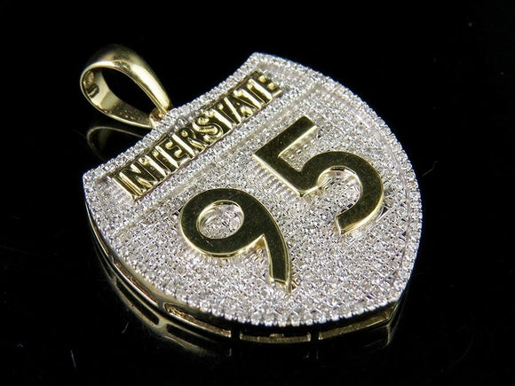 HipHop Style Pendant Interstate 95 Statement Diamond Studded Sterling Silver