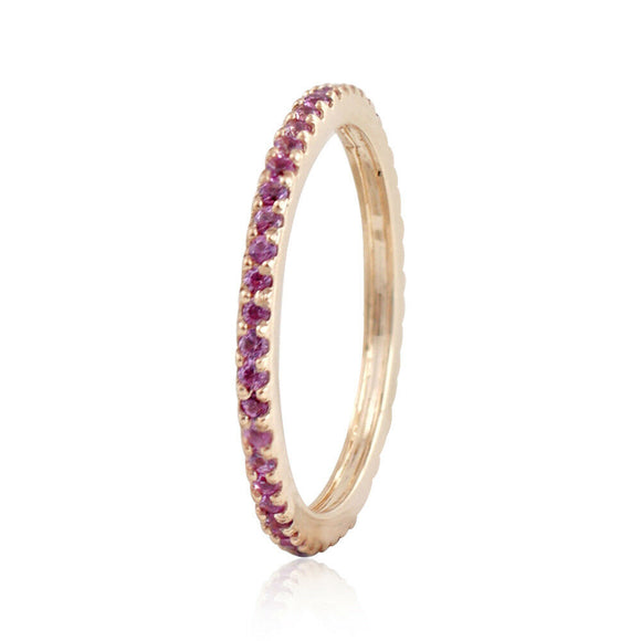 Natural Pink Sapphire Eternity Band Ring 14k Yellow Gold Jewelry Birthday Gifts