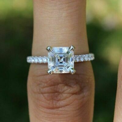 2.5 Ct Asscher Cut White Moissanite Diamond Engagement Ring Solid 10K White Gold