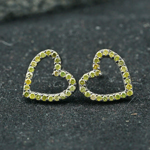 Natural Yellow Color Diamond Heart Stud Earrings Solid Silver Love Jewelry Studs