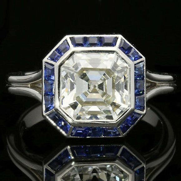 3.00 Ct Off White Asscher Moissanite Engagement Wedding Ring 925 Sterling Silver