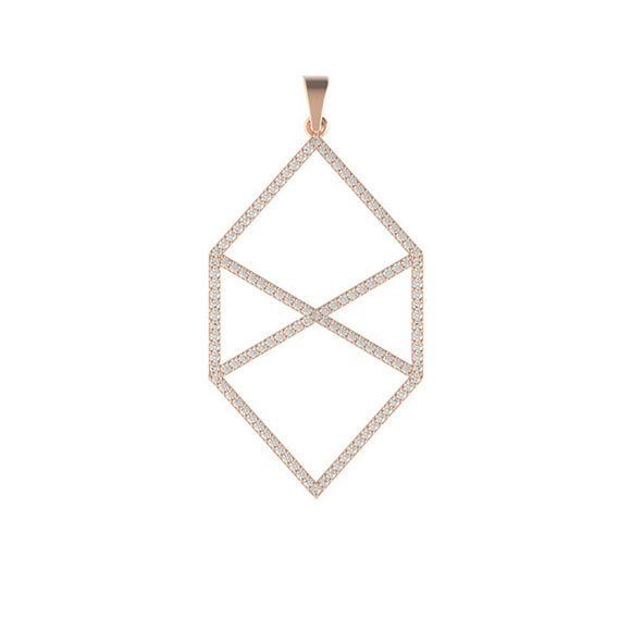 14k Rose Gold Hexagon Shape 0.605ct Pave White Diamond Designer Pendant Jewelry