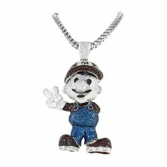 Good Luck Mario Pendant Stylish Look Game Theme Solid 925 Sterling SilverListed for charity