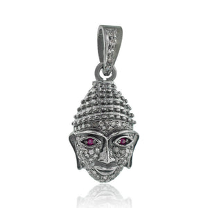 Natural Pave Diamond 925 Silver Ruby Eye Buddha 18" Chain Pendant PEMJOS-632