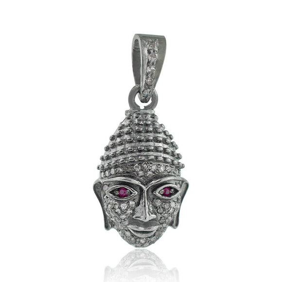 Natural Pave Diamond 925 Silver Ruby Eye Buddha 18