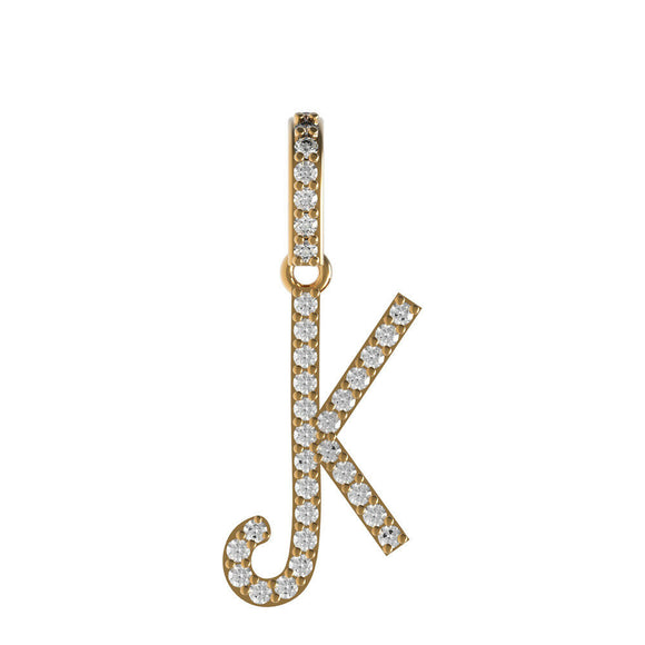 Natural White Diamond 14k Gold Alphabet Initial Letter K Charm Pendant Jewelry