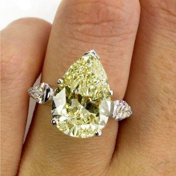 Pear 3.08 Ct Yellow Brilliant Moissanite Engagement Ring Solid 14k White Gold