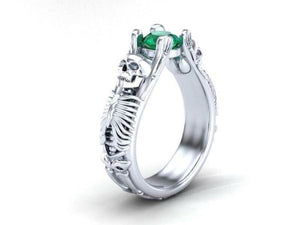 Vintage Skeleton 1.30 Ct Green Round Cut Engagement Wedding Ring Sterling Silver