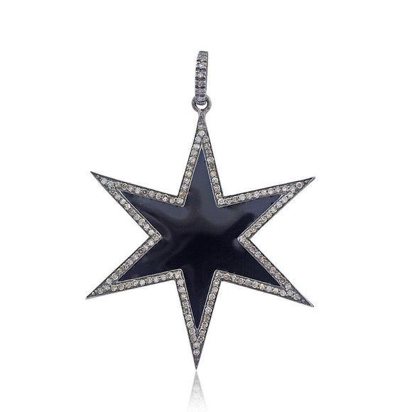 Genuine Pave Diamond Black Enamel 925 Solid Silver Star Pendant Jewelry PEMJ-824