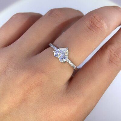 2CT Real Moissanite Heart Engagement Wedding Ring Solitaire Solid14K White Gold