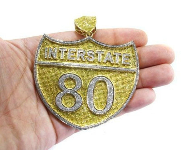 Vintage Pendant HipHop Style Interstate 80 Statement Big Solid Sterling Silver