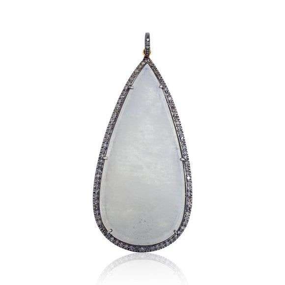 925 Silver Natural Rainbow Moonstone Pave Diamond Pendant Fine Jewelry PEMJ-1032