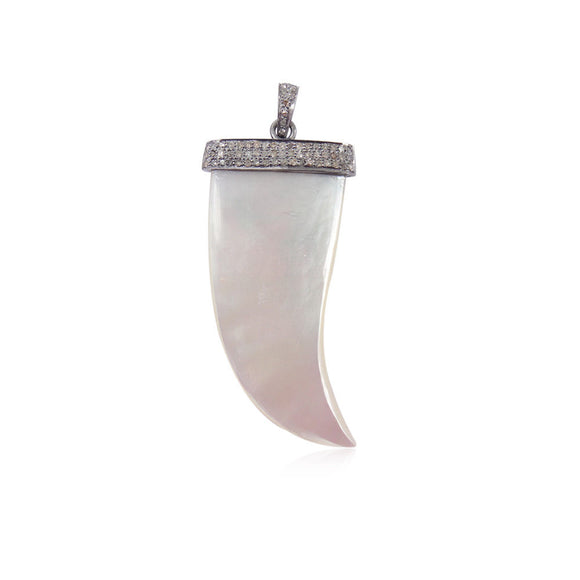 Charming Mother Of Pearl Pave Diamond 925 Silver Ox Horn Pendant Antique Jewelry