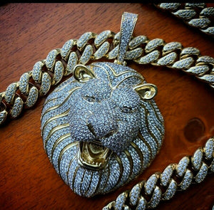 Lucky LION-KING Pendant HipHop Style Diamond Studded CHAIN STERLINGSILVER925