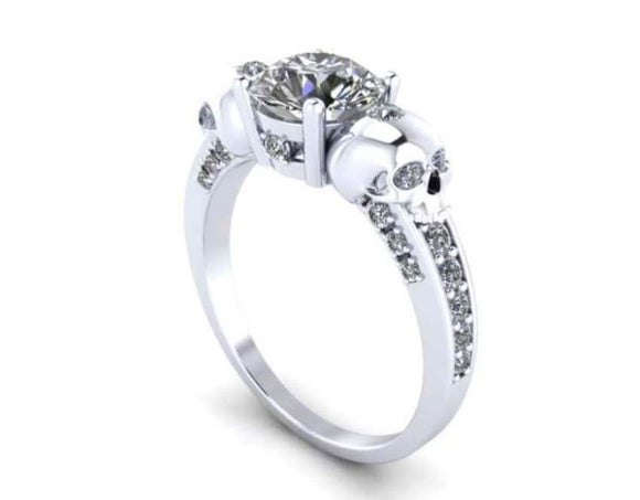 Classic 1.50Ct White Round Cut Skull Engagement Wedding Ring 925 Sterling Silver