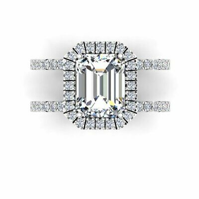 2.50CT Emerald-Cut Moissanite Halo Promise Engagement Ring 14K White Gold Finish