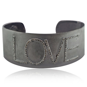 925 Solid Silver Genuine Pave Diamond Wedding Party Love Bangle Jewelry BAMJ-116