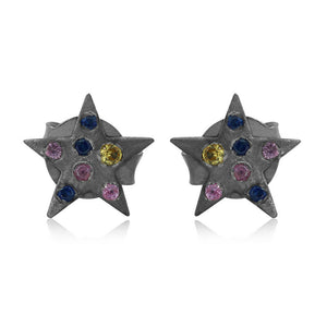 Natural Multi Sapphire 925 Silver Matt Finish Stud Earrings Jewelry EAMJ-1204