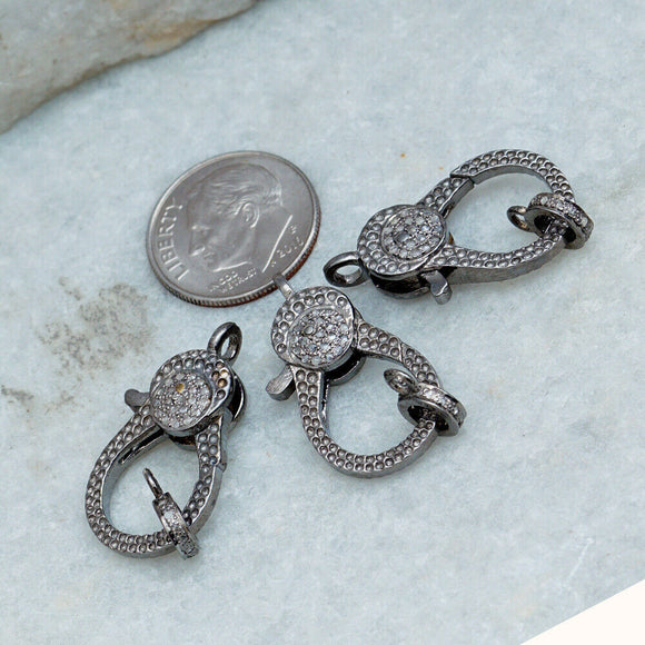Handmade Pave Diamond Lobster Clasp Findings 925 Silver Vintage Style Jewelry