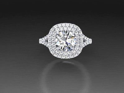 1.50Ct Round-Cut Real Moissanite Double Halo Engagement Ring 10K White Gold over