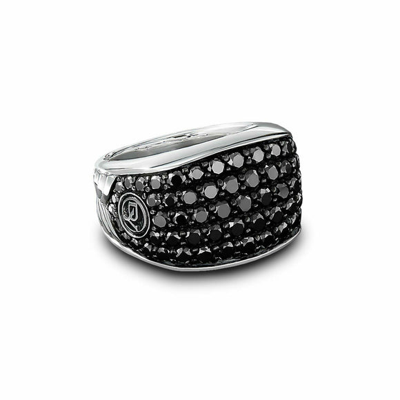 David Yurman 925 PAVÉ THREE-SIDED RING WITH BLACK DIAMONDS 18K WHITE GOLD OVER