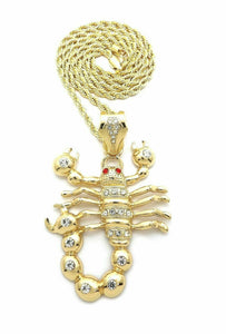 HIP HOP SIMULATED DIAMOND 14K YELLOW GOLD PLATED SCORPION PENDANT/NECKLACE