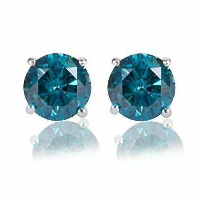 Valentine Special 2.00CT Round Blue Diamond 14K White Gold Over Stud Earrings