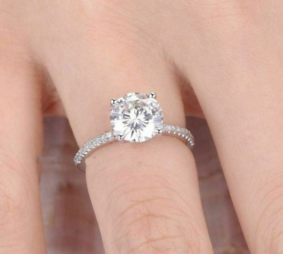 2Ct Round Cut Moissanite Solitaire Engagement Ring In Solid 14K White Gold Ring