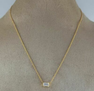 1.0 ct Emerald Cut Solitaire 14k Yellow Gold Over Diamond Pendant With 18" Chain