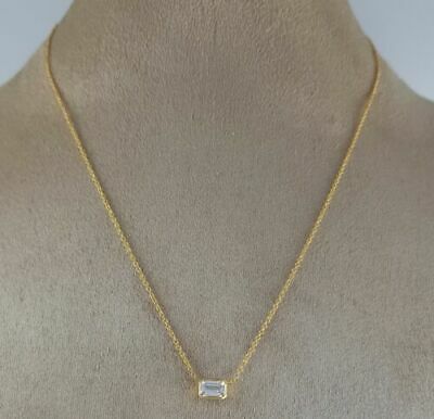 1.0 ct Emerald Cut Solitaire 14k Yellow Gold Over Diamond Pendant With 18