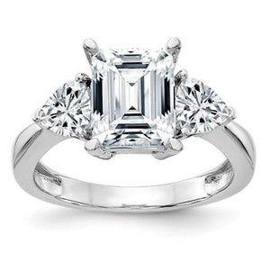 3 Ct Moissanite white Emerald Cut 3-Stone Engagement Ring 14k White Gold finish